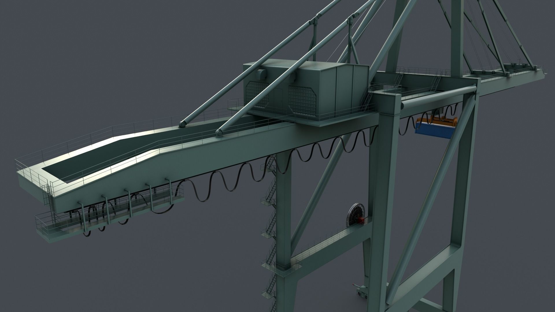 PBR Quayside Container Crane V2 - Green Light Low-poly 3D model_23