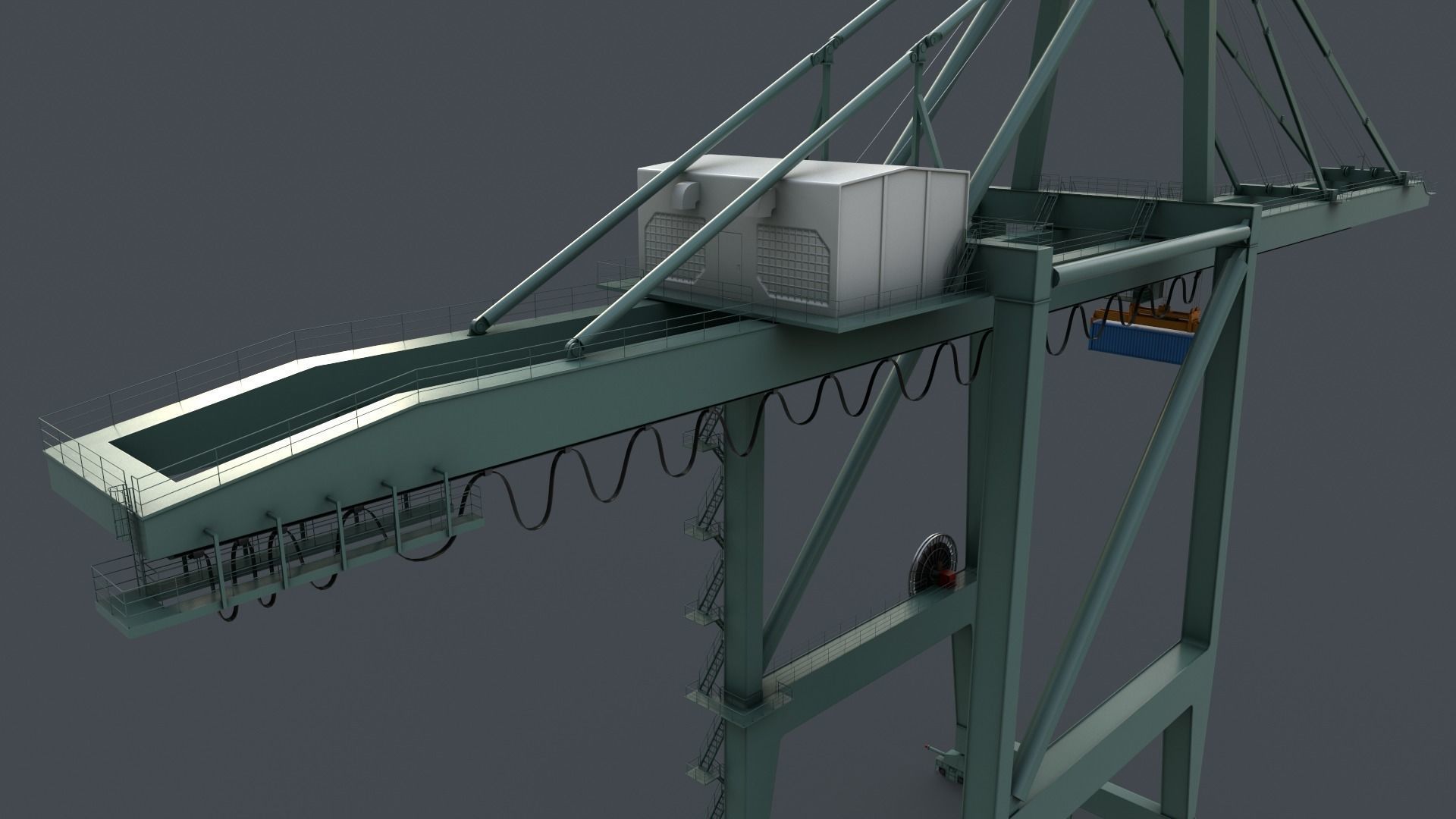 PBR Quayside Container Crane V2 - Green Light Low-poly 3D model_24