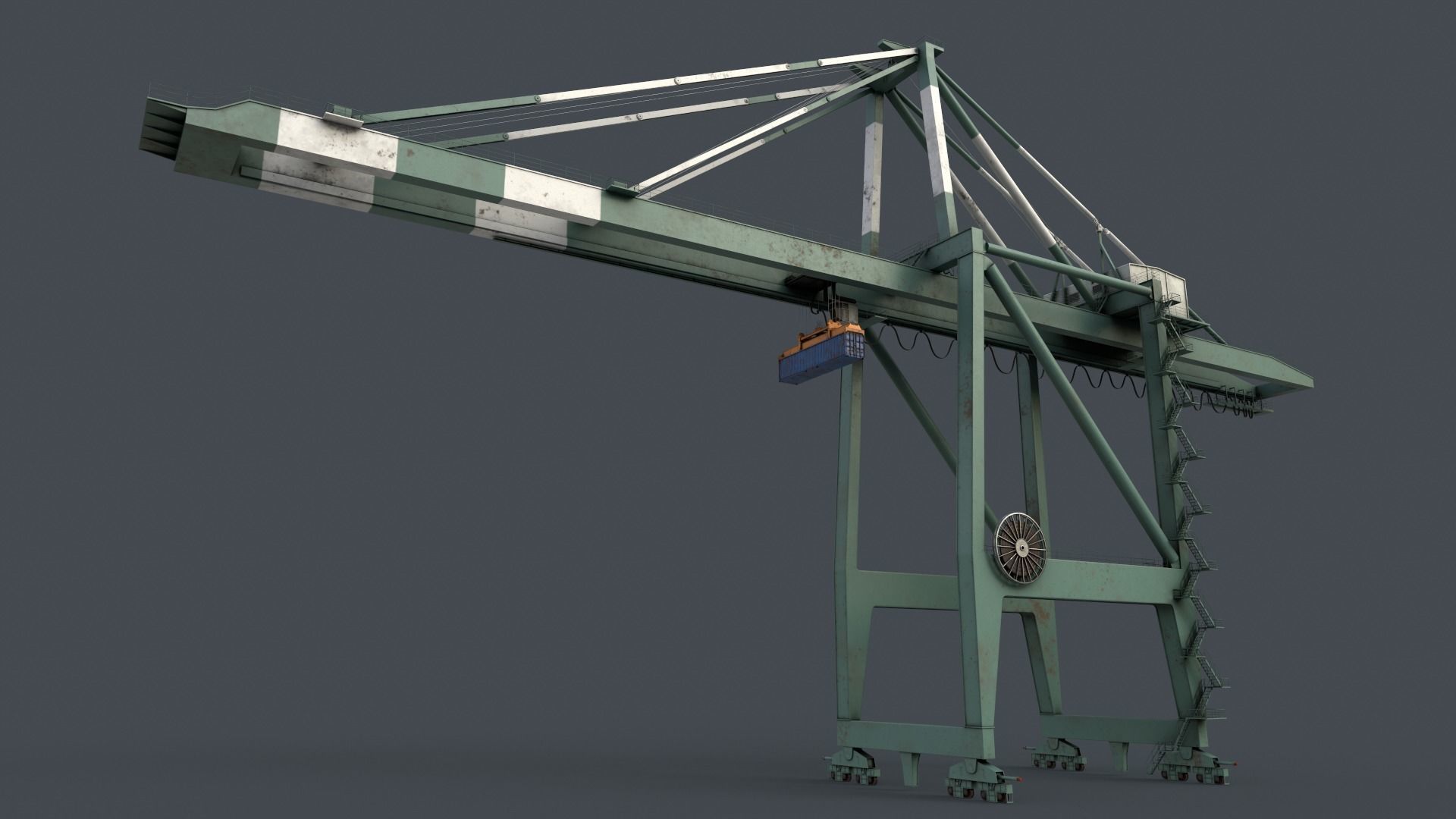 PBR Quayside Container Crane V2 - Green Light Low-poly 3D model_15