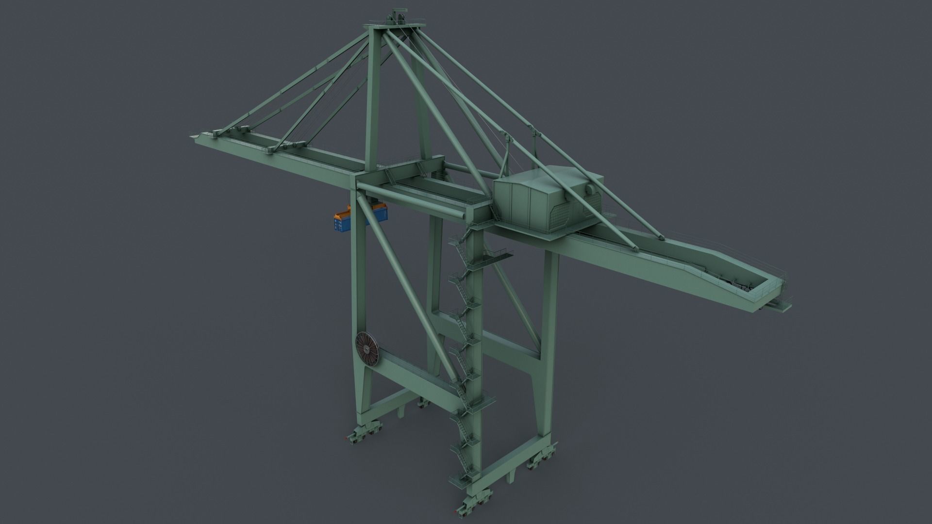 PBR Quayside Container Crane V2 - Green Light Low-poly 3D model_19