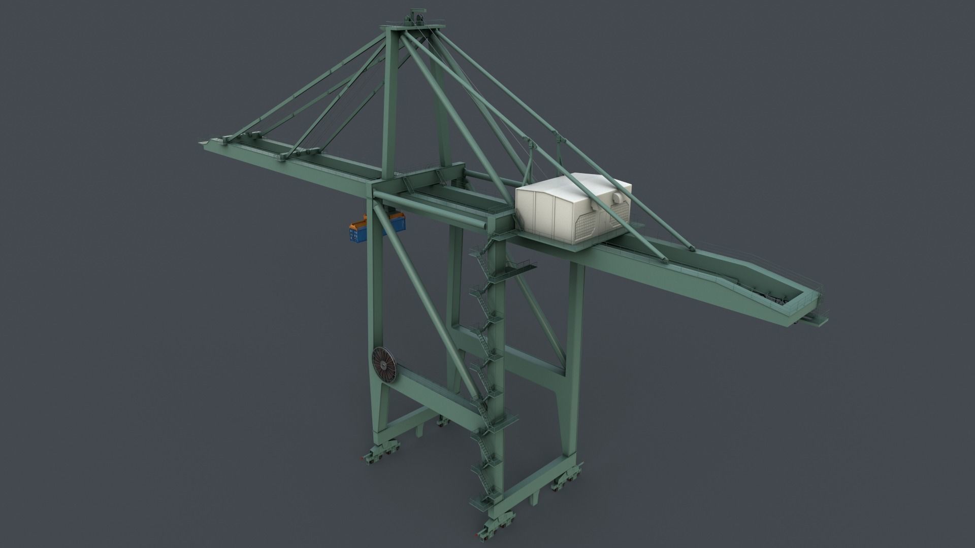 PBR Quayside Container Crane V2 - Green Light Low-poly 3D model_20