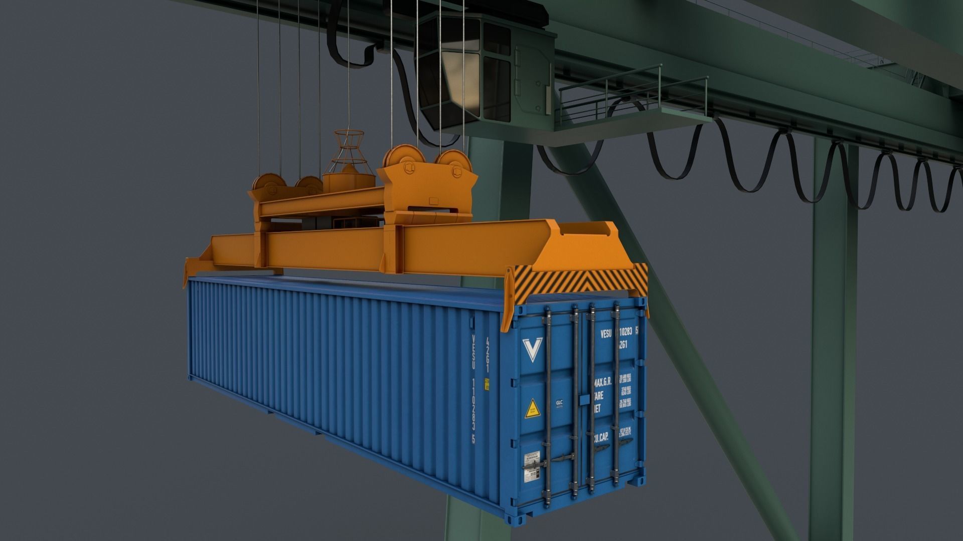 PBR Quayside Container Crane V2 - Green Light Low-poly 3D model_8