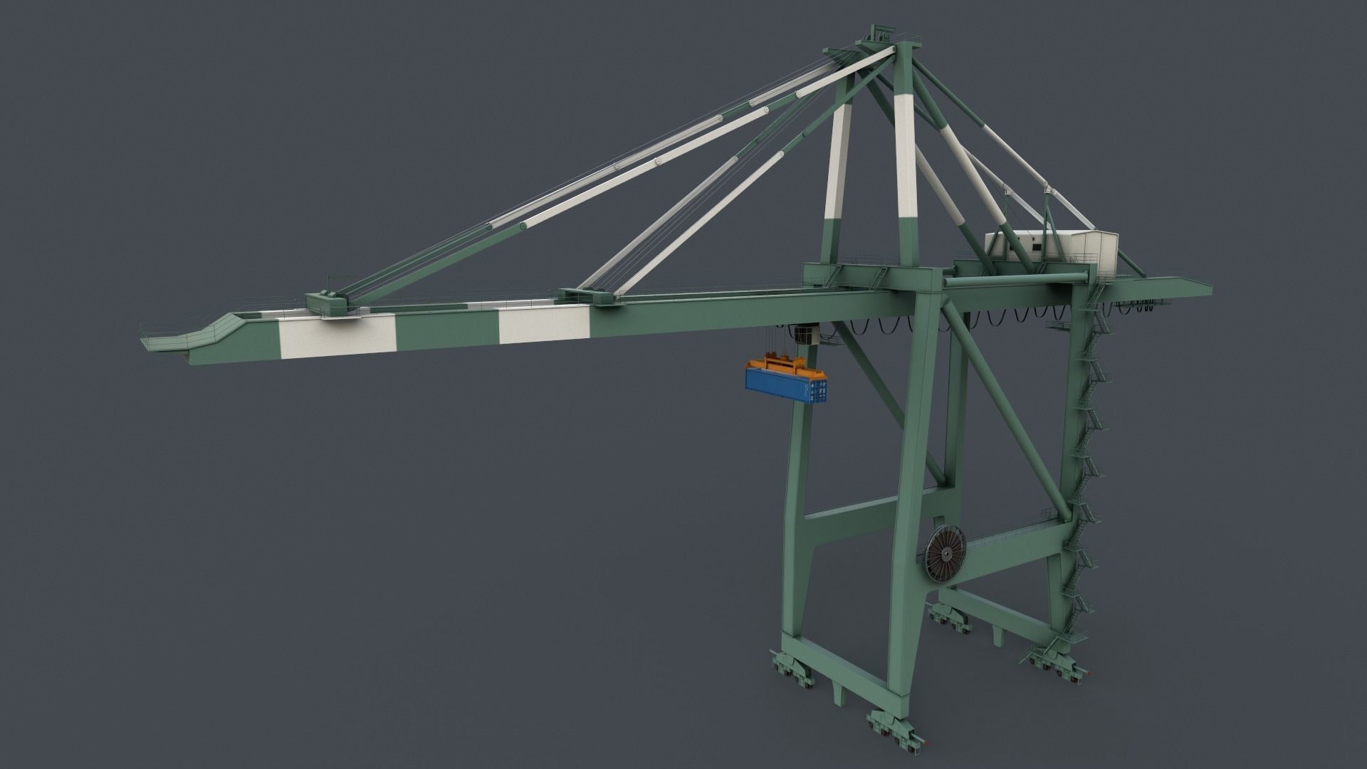 PBR Quayside Container Crane V2 - Green Light Low-poly 3D model_11