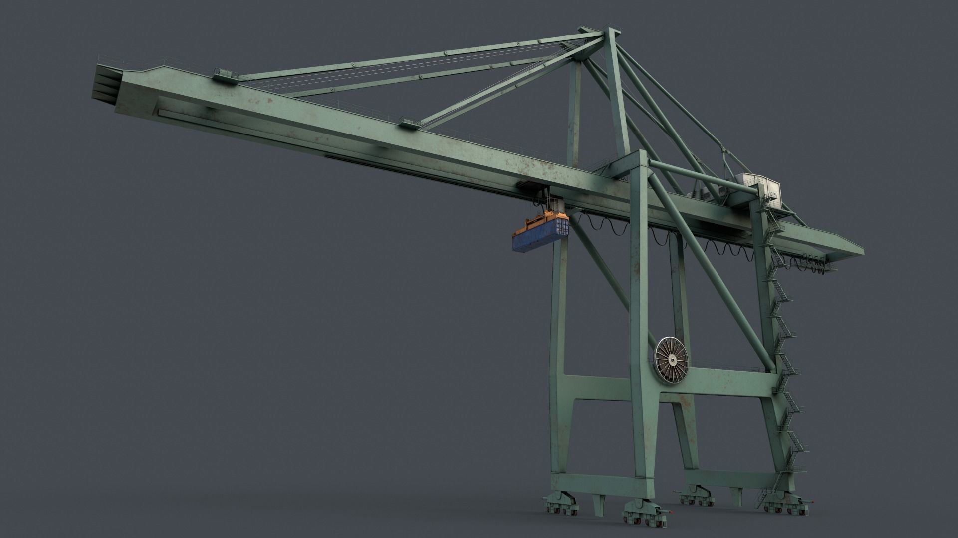 PBR Quayside Container Crane V2 - Green Light Low-poly 3D model_13