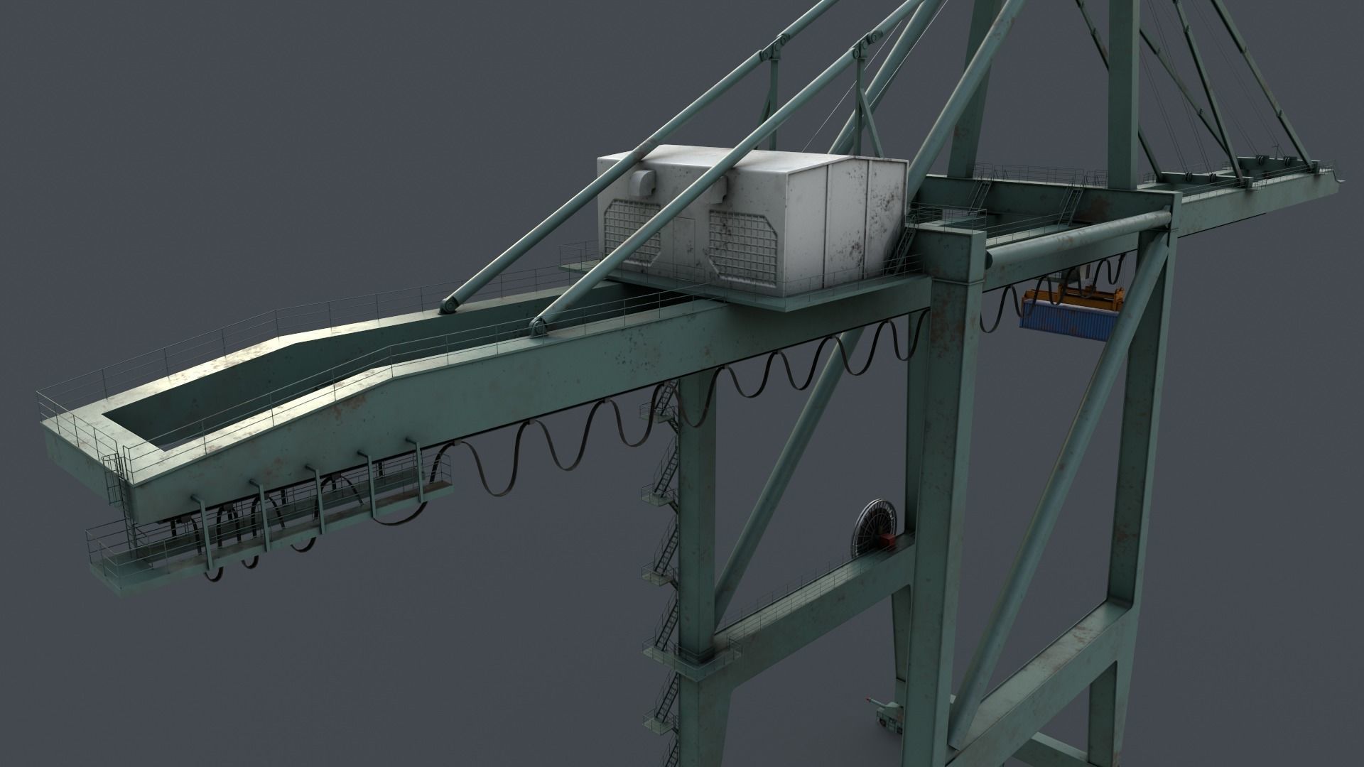 PBR Quayside Container Crane V2 - Green Light Low-poly 3D model_25