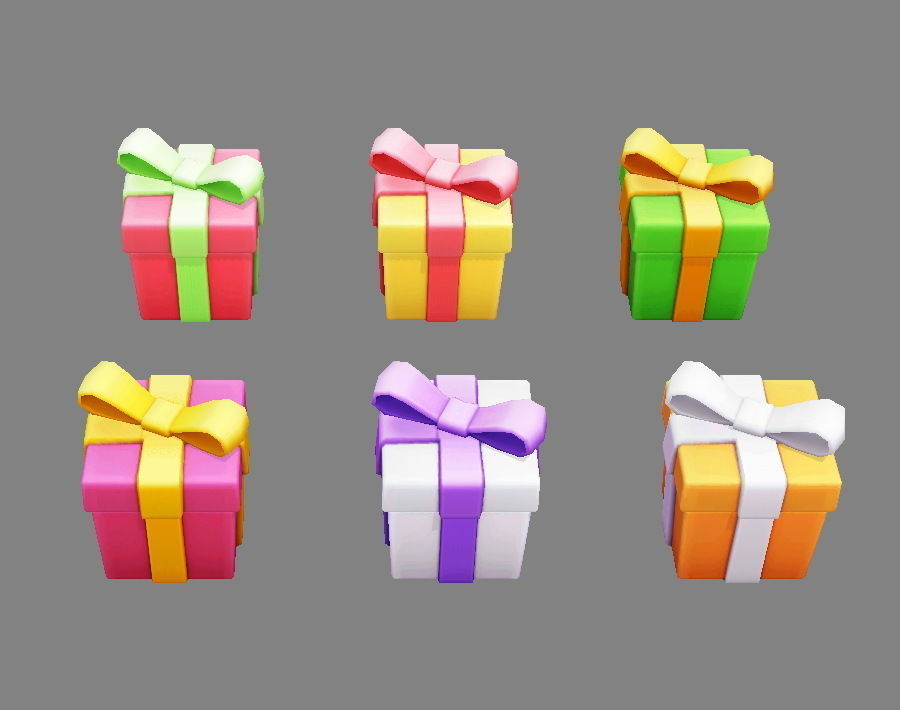 Cartoon colorful gift box - Square gift box Low-poly 3D model_1