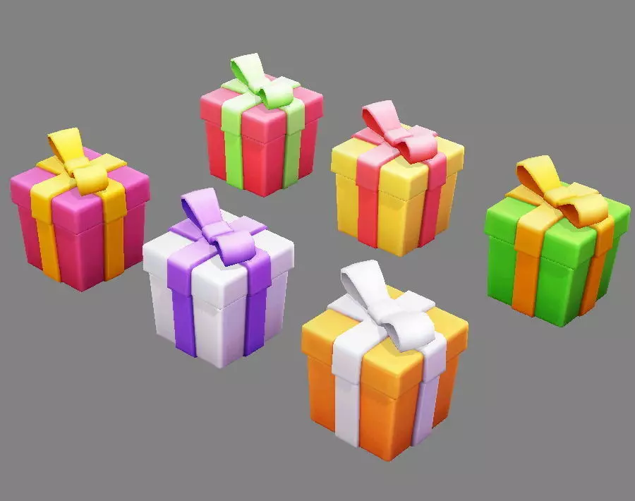 Cartoon colorful gift box - Square gift box Low-poly 3D model_0
