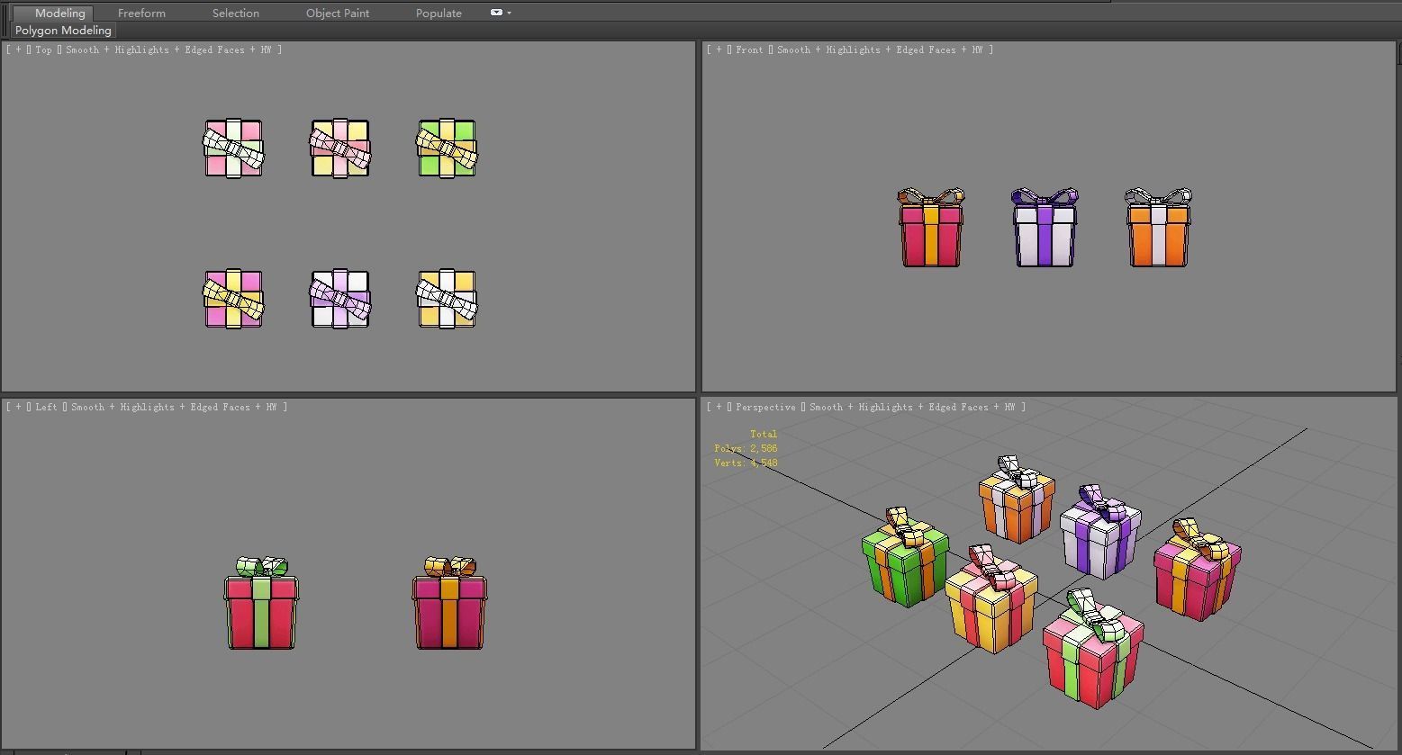 Cartoon colorful gift box - Square gift box Low-poly 3D model_6