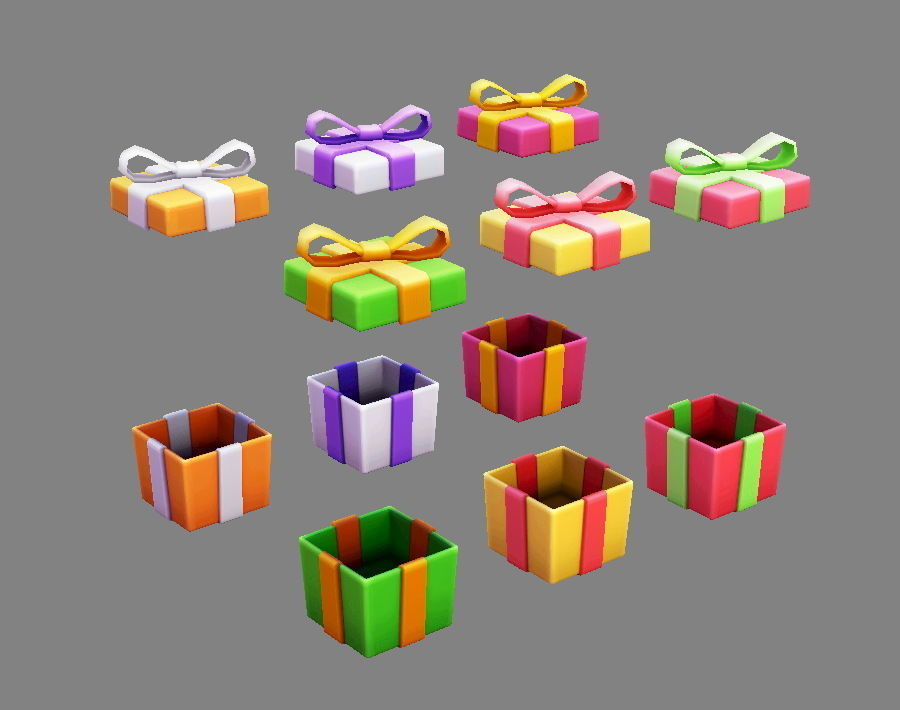 Cartoon colorful gift box - Square gift box Low-poly 3D model_2