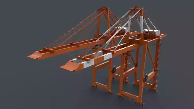 PBR Quayside Container Crane V2 - Orange Low-poly 3D model