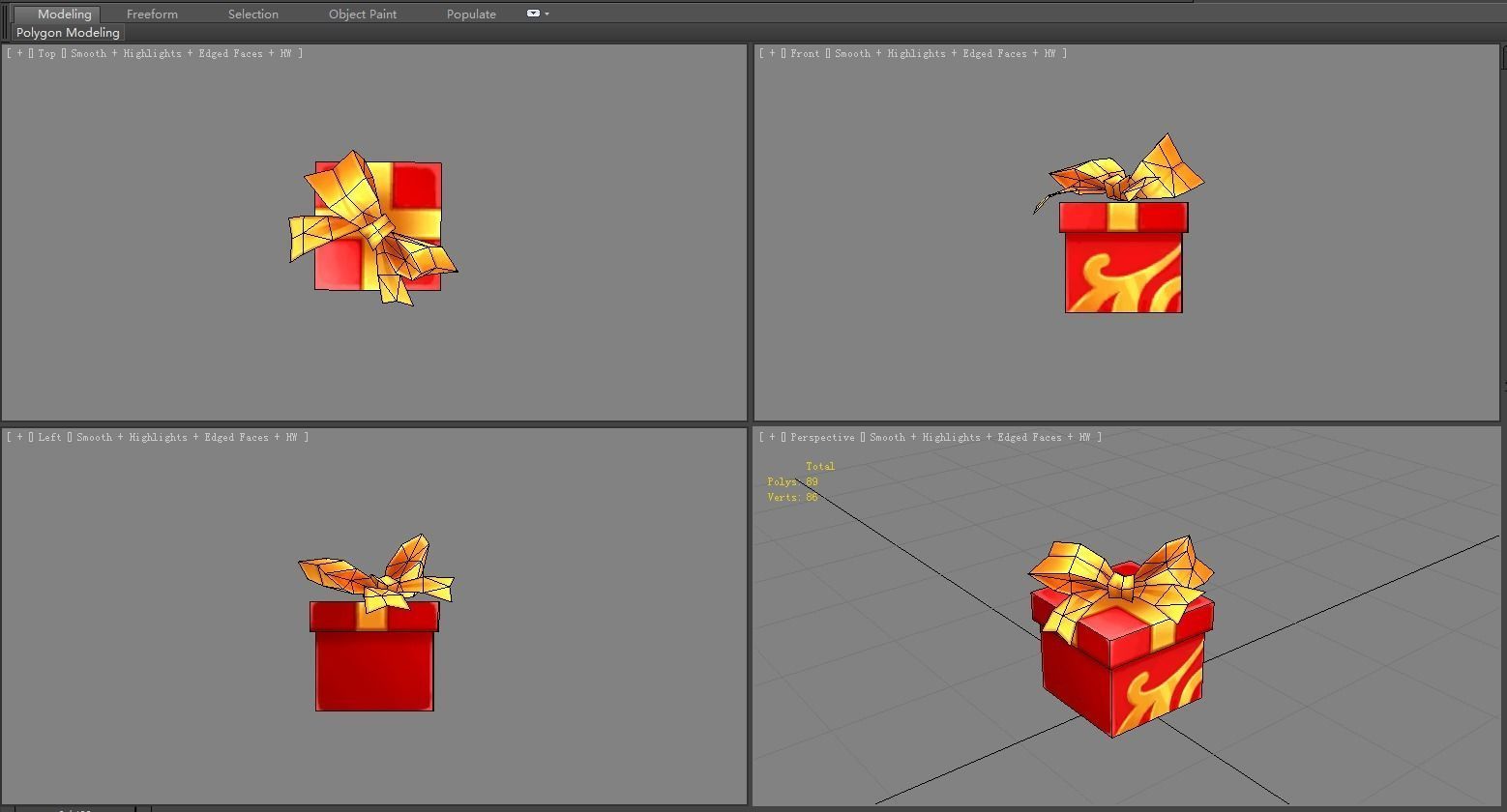 Cartoon Red Square gift box Low-poly 3D model_4