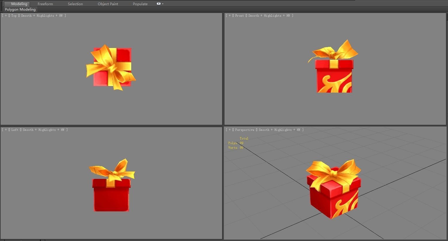 Cartoon Red Square gift box Low-poly 3D model_3