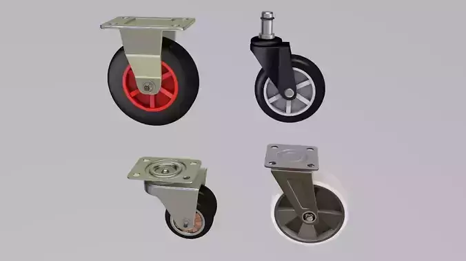 Set of realistic  high quality caster wheels for cart 3D model