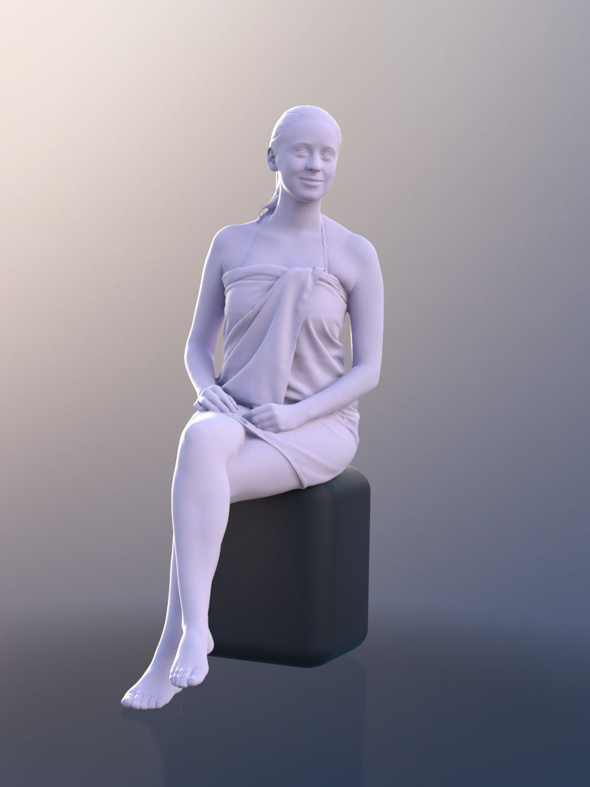 Elena 10457 - Young Woman In Towel Sitting In A Sauna 3D model_4