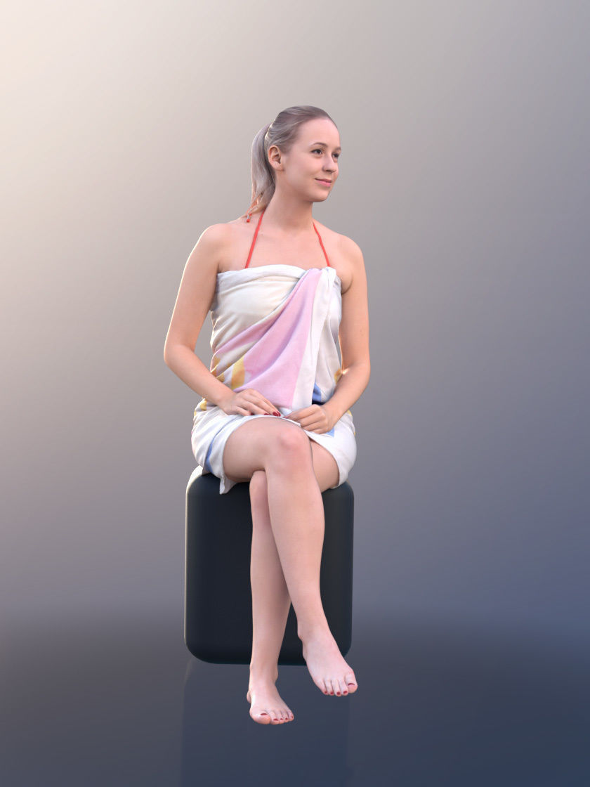 Elena 10457 - Young Woman In Towel Sitting In A Sauna 3D model_3