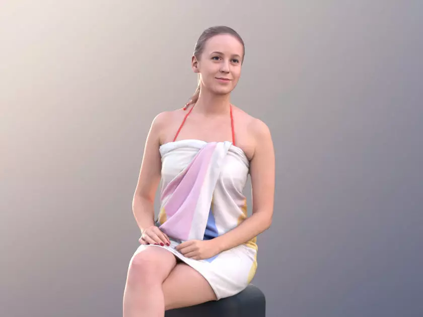 Elena 10457 - Young Woman In Towel Sitting In A Sauna 3D model_0