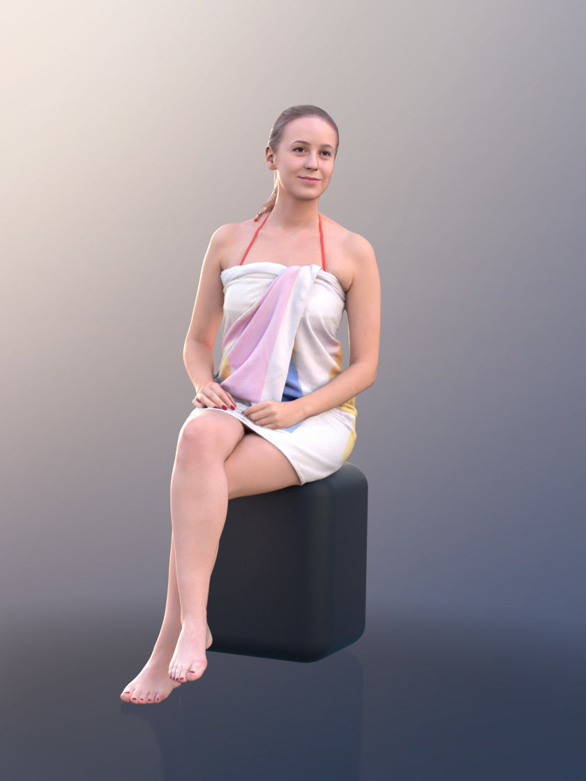 Elena 10457 - Young Woman In Towel Sitting In A Sauna 3D model_2
