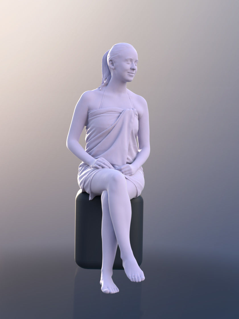 Elena 10457 - Young Woman In Towel Sitting In A Sauna 3D model_5