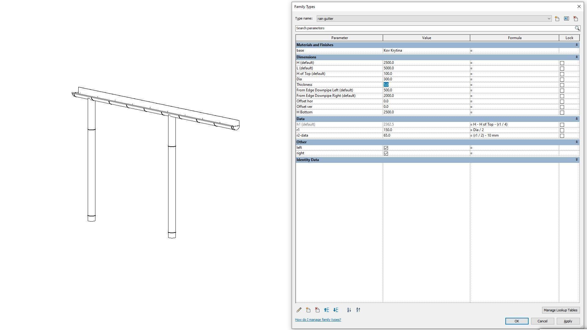 Rain Gutter - Full Parametric Revit Family 3D model_7