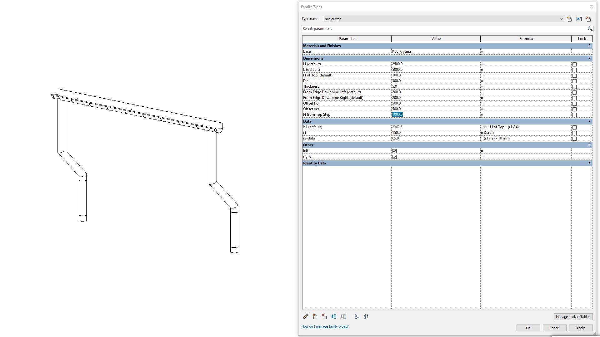 Rain Gutter - Full Parametric Revit Family 3D model_11