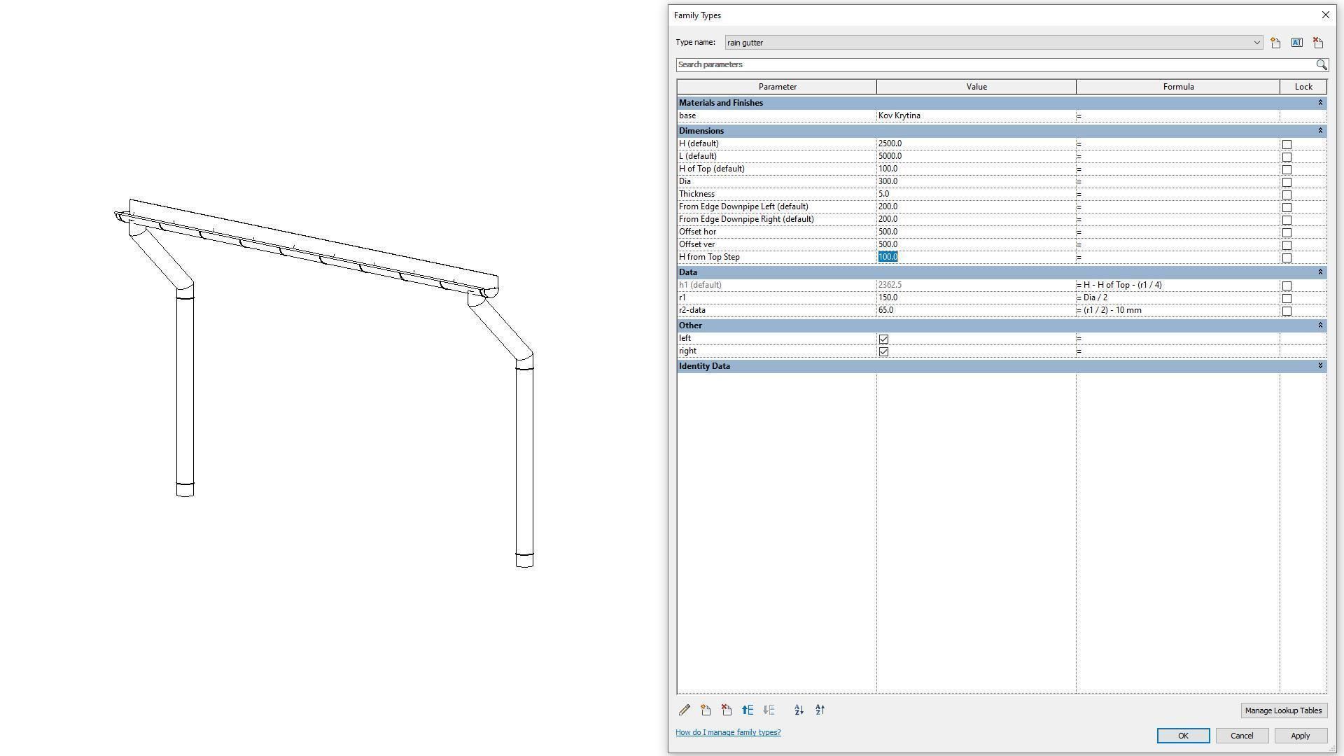 Rain Gutter - Full Parametric Revit Family 3D model_10