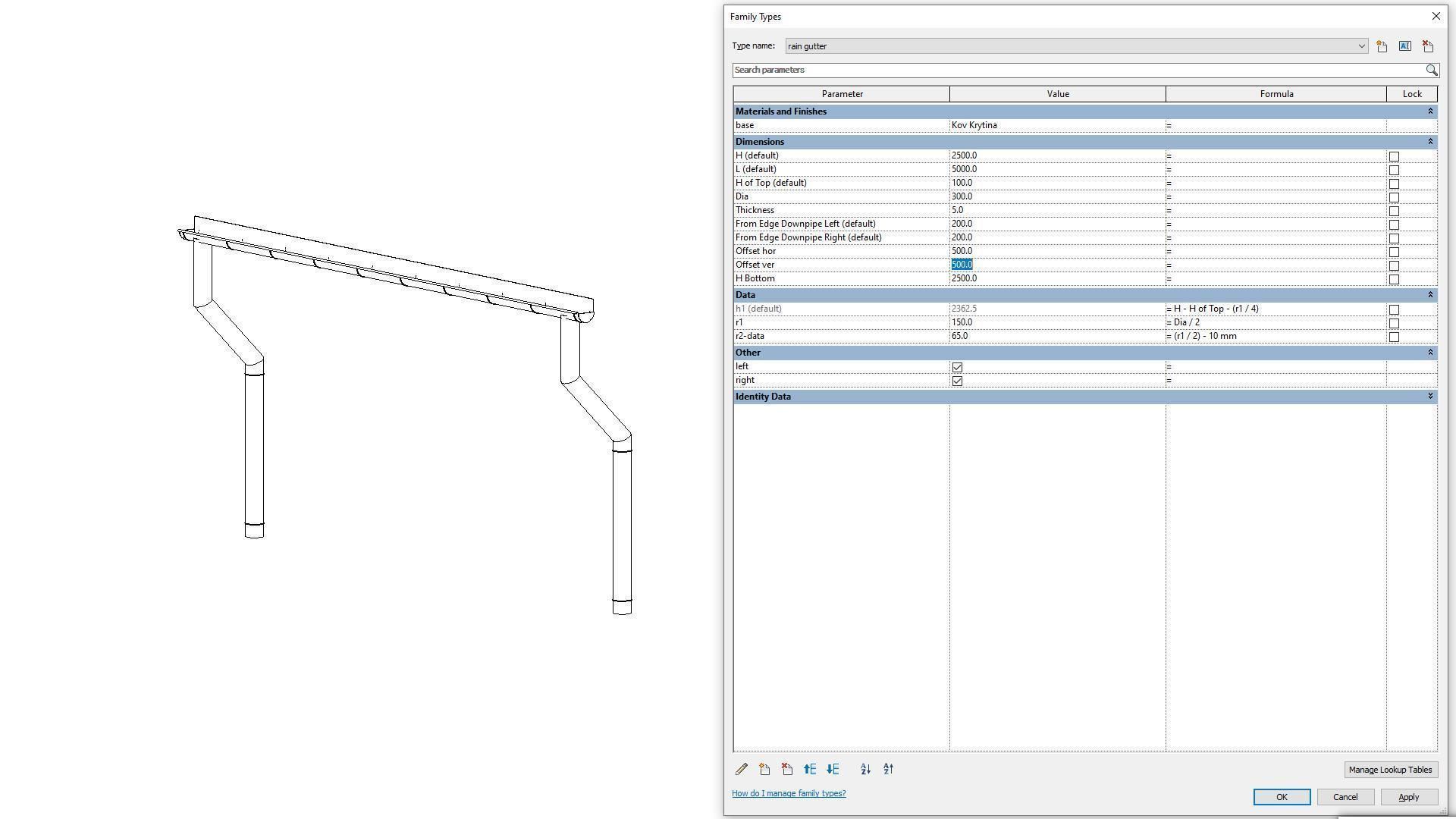 Rain Gutter - Full Parametric Revit Family 3D model_9
