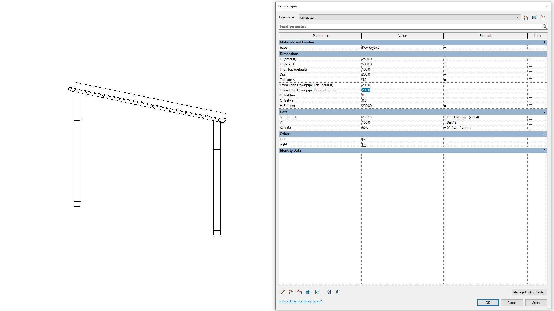 Rain Gutter - Full Parametric Revit Family 3D model_8