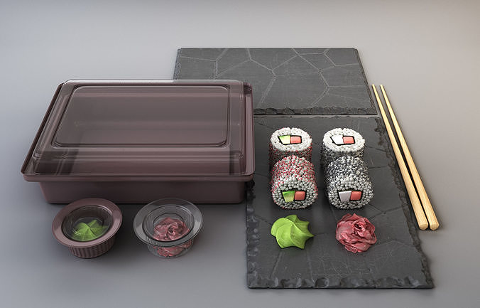 Japanese rolls set  Low-poly 3D model