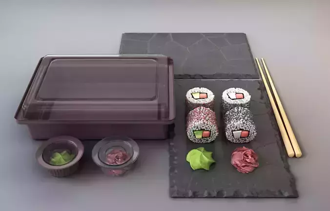 Japanese rolls set  Low-poly 3D model
