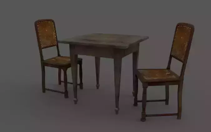 Old Table and Chairs 3D Model