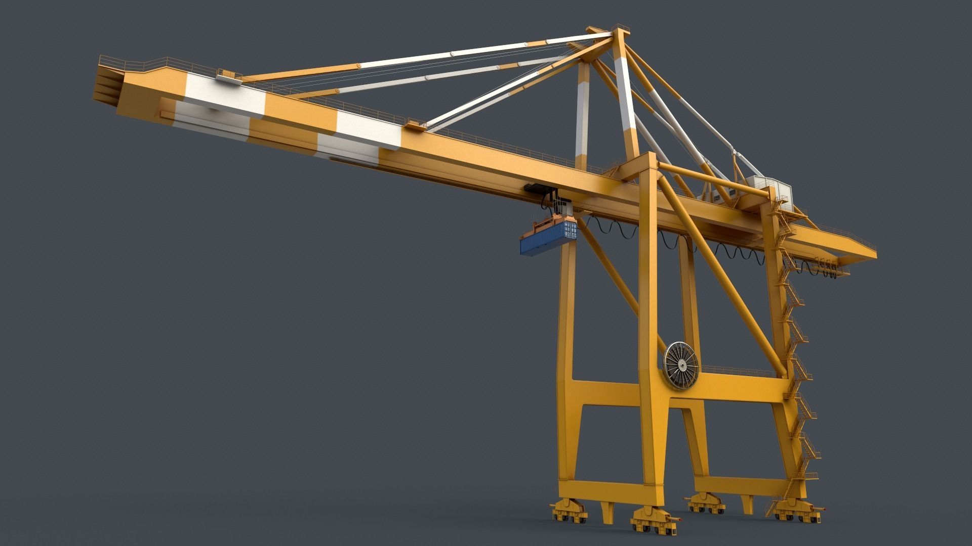 PBR Quayside Container Crane V2 - Yellow Low-poly 3D model_14