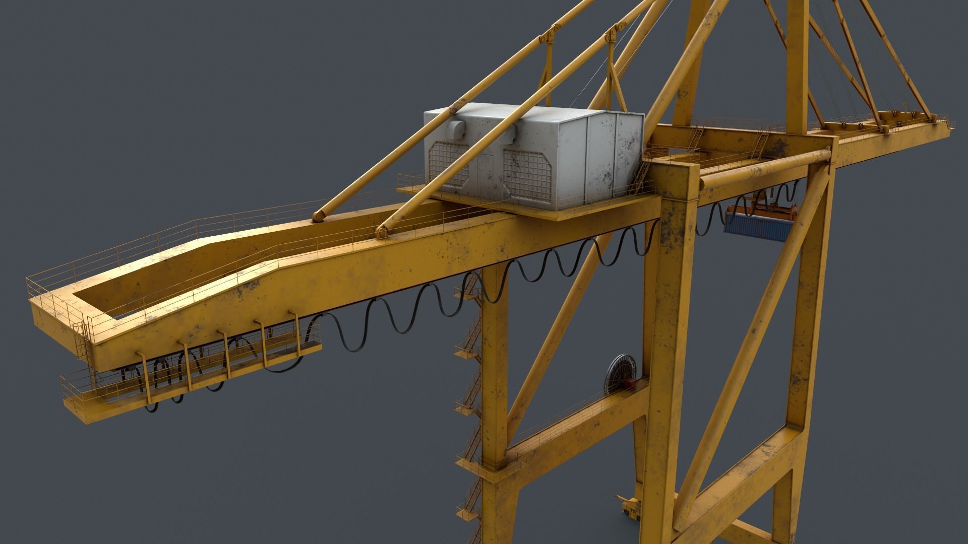 PBR Quayside Container Crane V2 - Yellow Low-poly 3D model_25