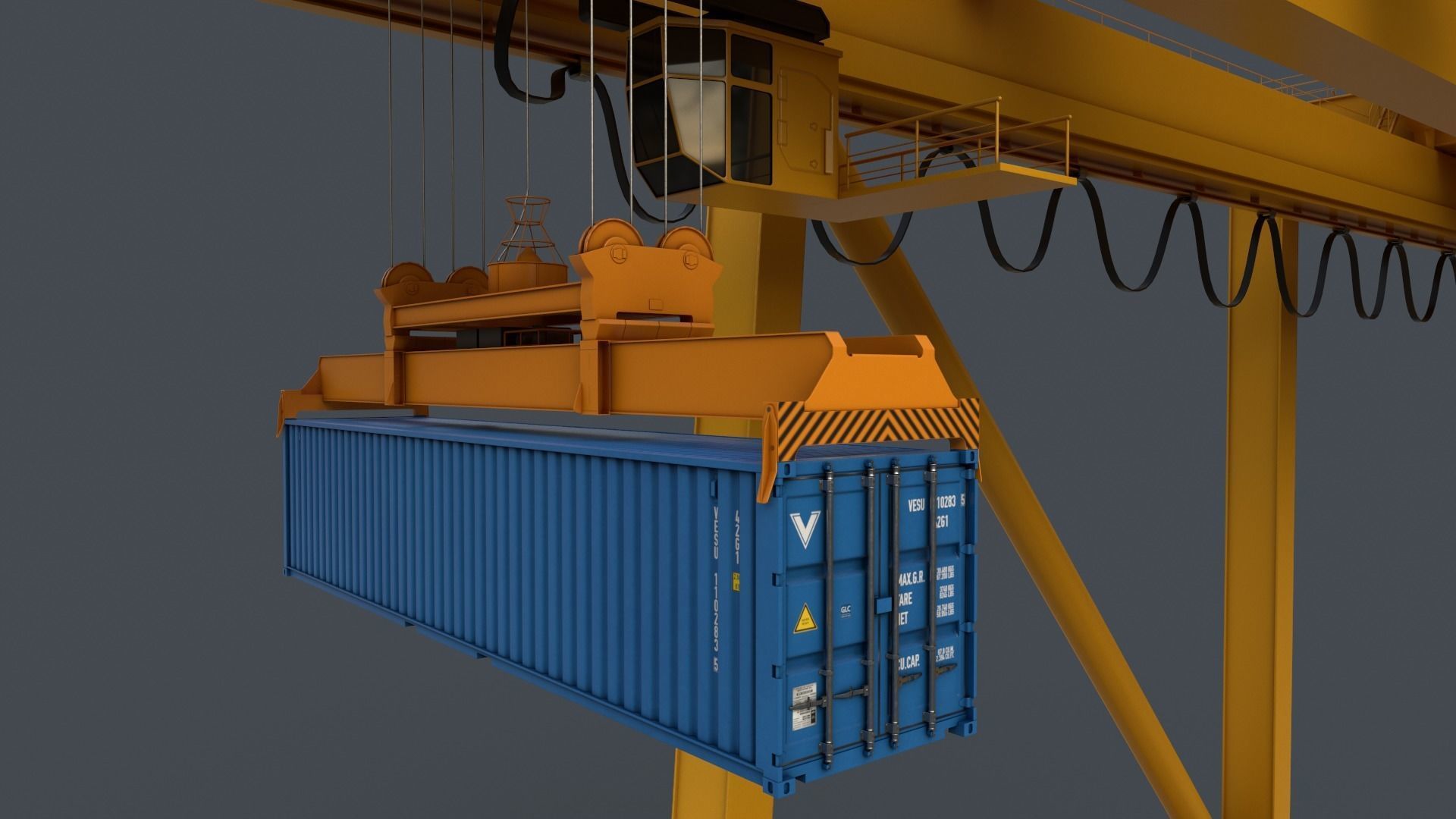 PBR Quayside Container Crane V2 - Yellow Low-poly 3D model_8
