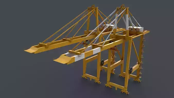 PBR Quayside Container Crane V2 - Yellow Low-poly 3D model
