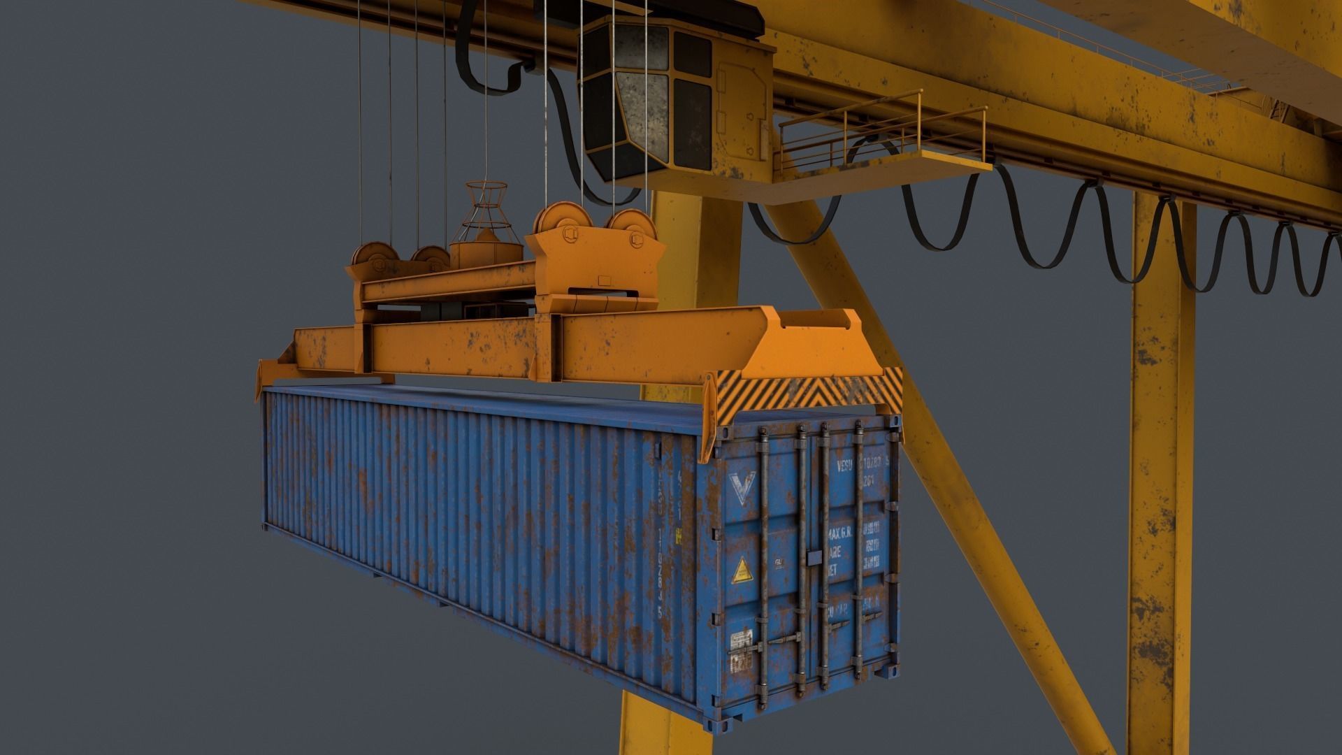PBR Quayside Container Crane V2 - Yellow Low-poly 3D model_9
