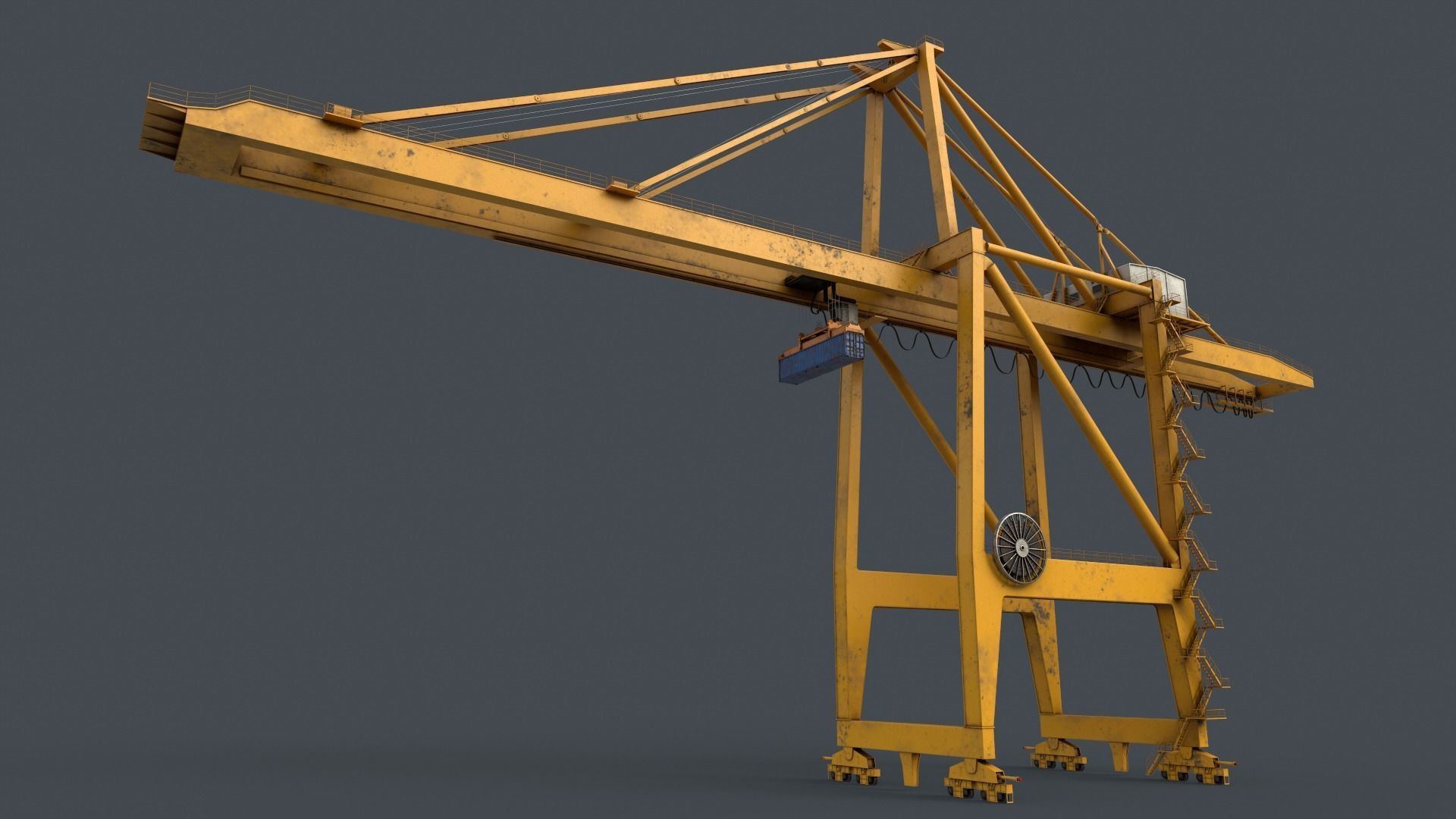 PBR Quayside Container Crane V2 - Yellow Low-poly 3D model_13
