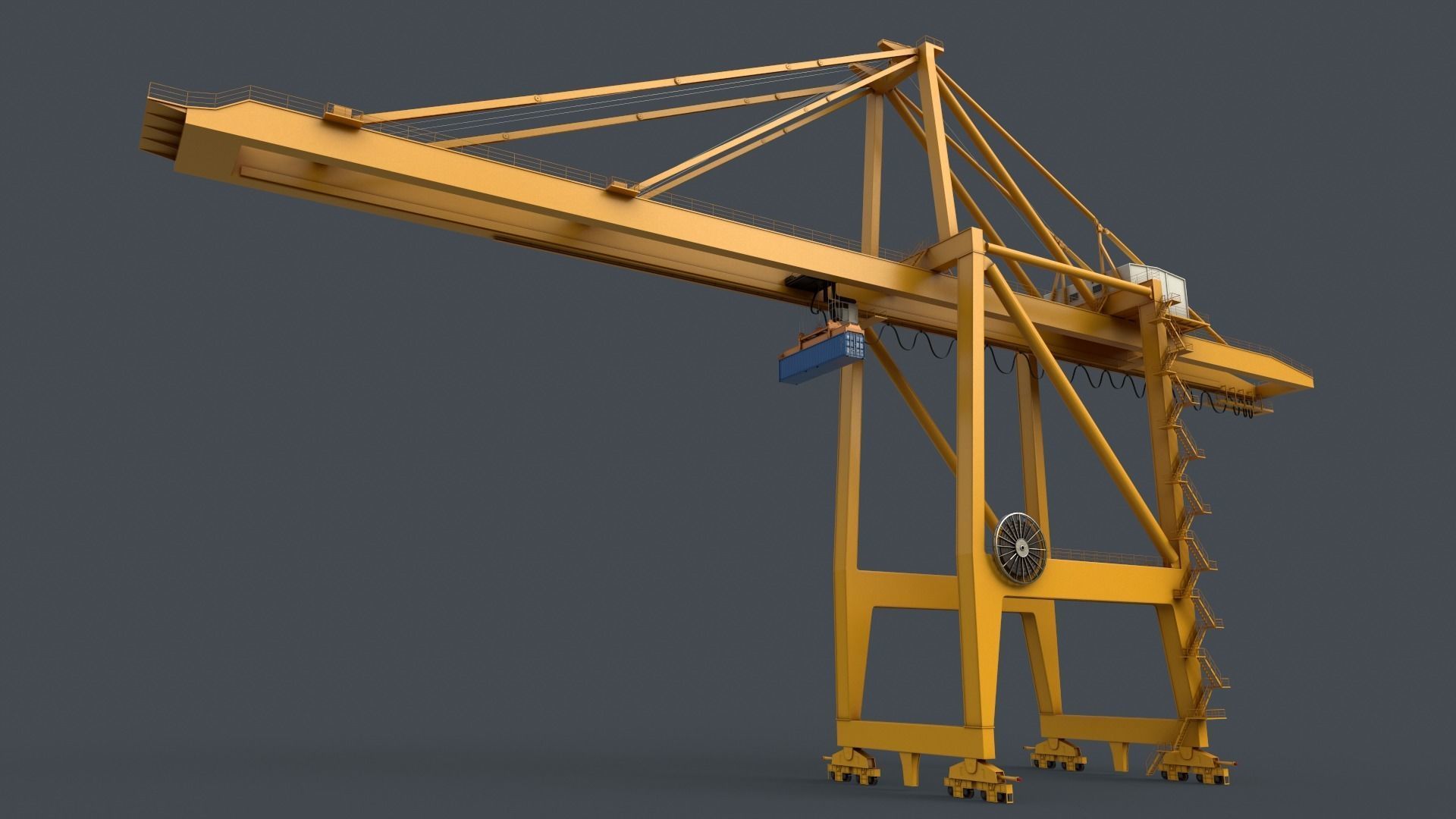 PBR Quayside Container Crane V2 - Yellow Low-poly 3D model_12