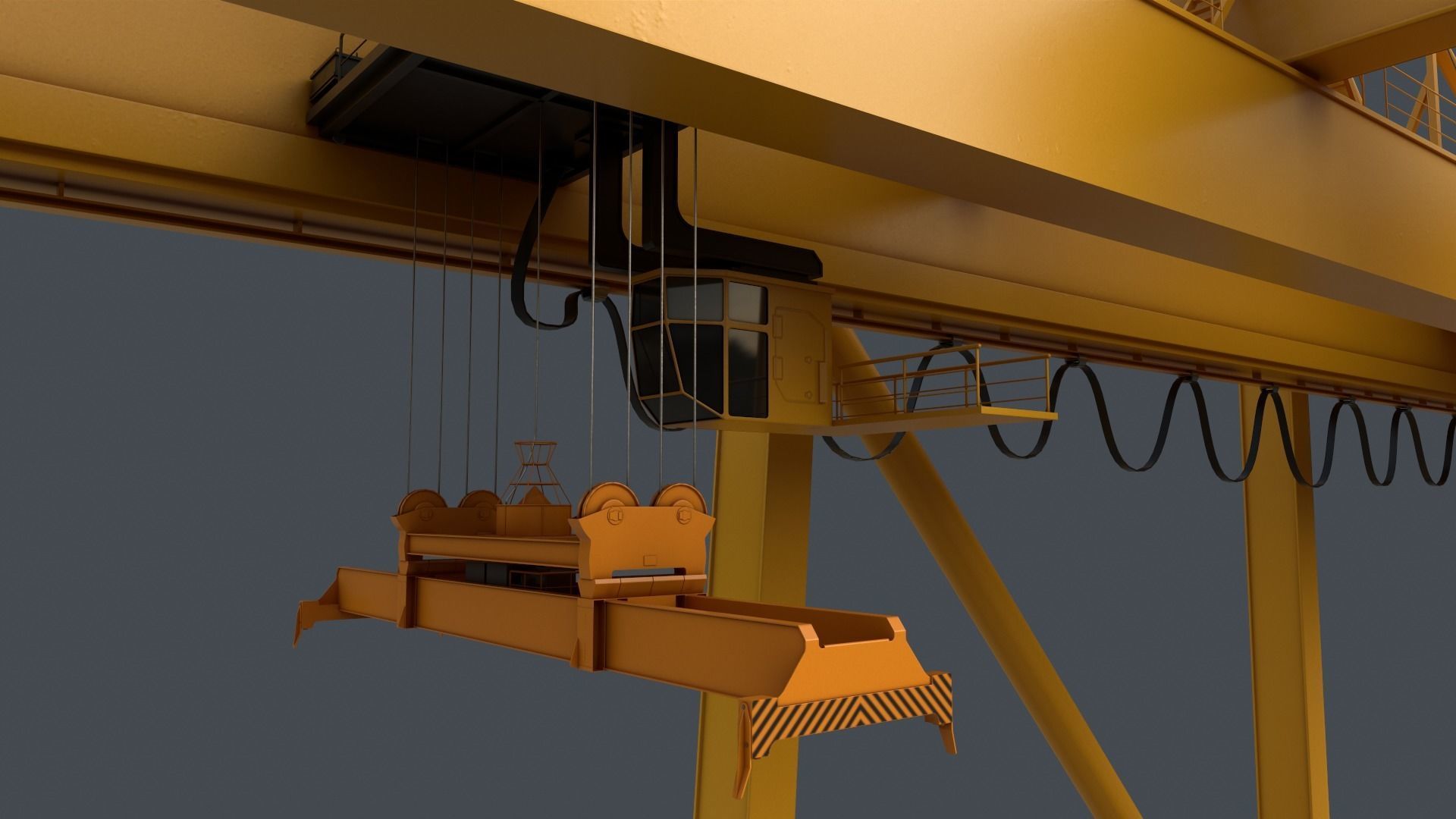 PBR Quayside Container Crane V2 - Yellow Low-poly 3D model_7