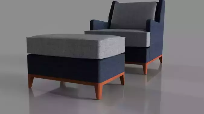 Armchair with footrest upholstered