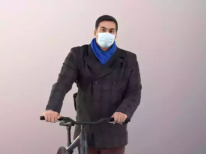 Sahir 11011 - Man Pushing His Bike With Mask 3D model
