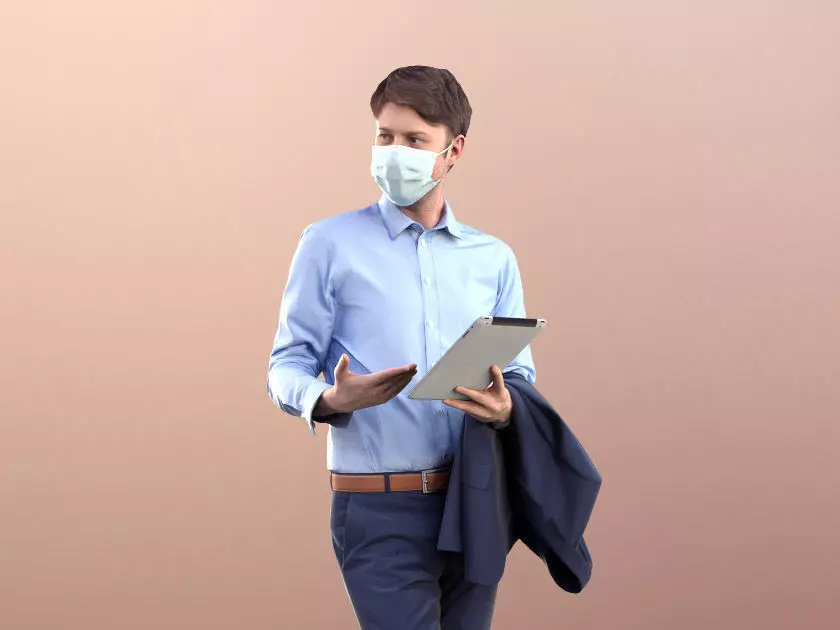 John 10315 - Business Man In Suit With Tablet And Mask Talking 3D model_0