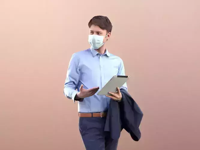 John 10315 - Business Man In Suit With Tablet And Mask Talking 3D model