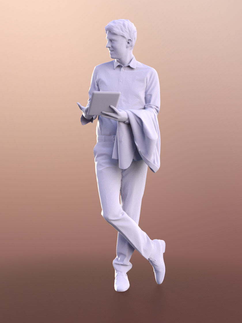John 10315 - Business Man In Suit With Tablet And Mask Talking 3D model_5