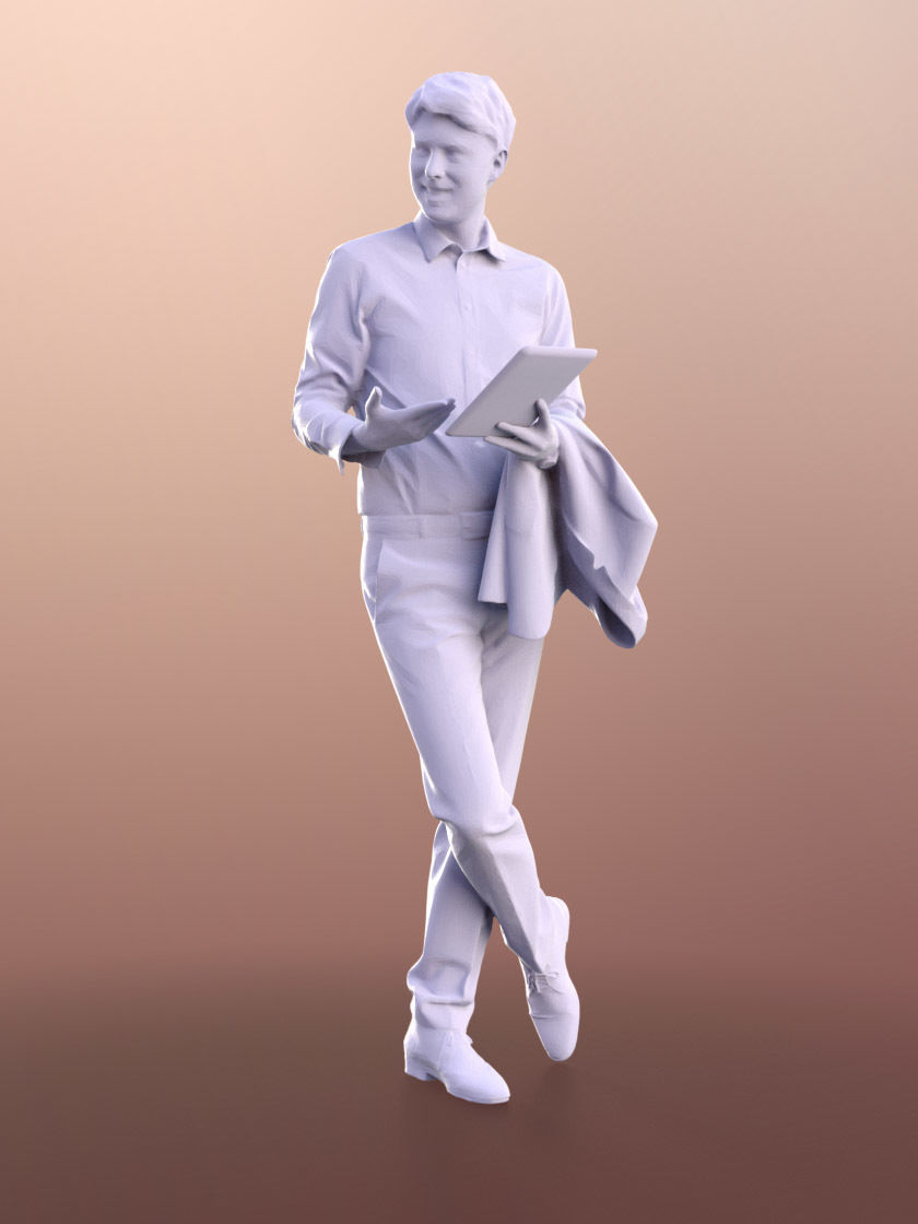 John 10315 - Business Man In Suit With Tablet And Mask Talking 3D model_4