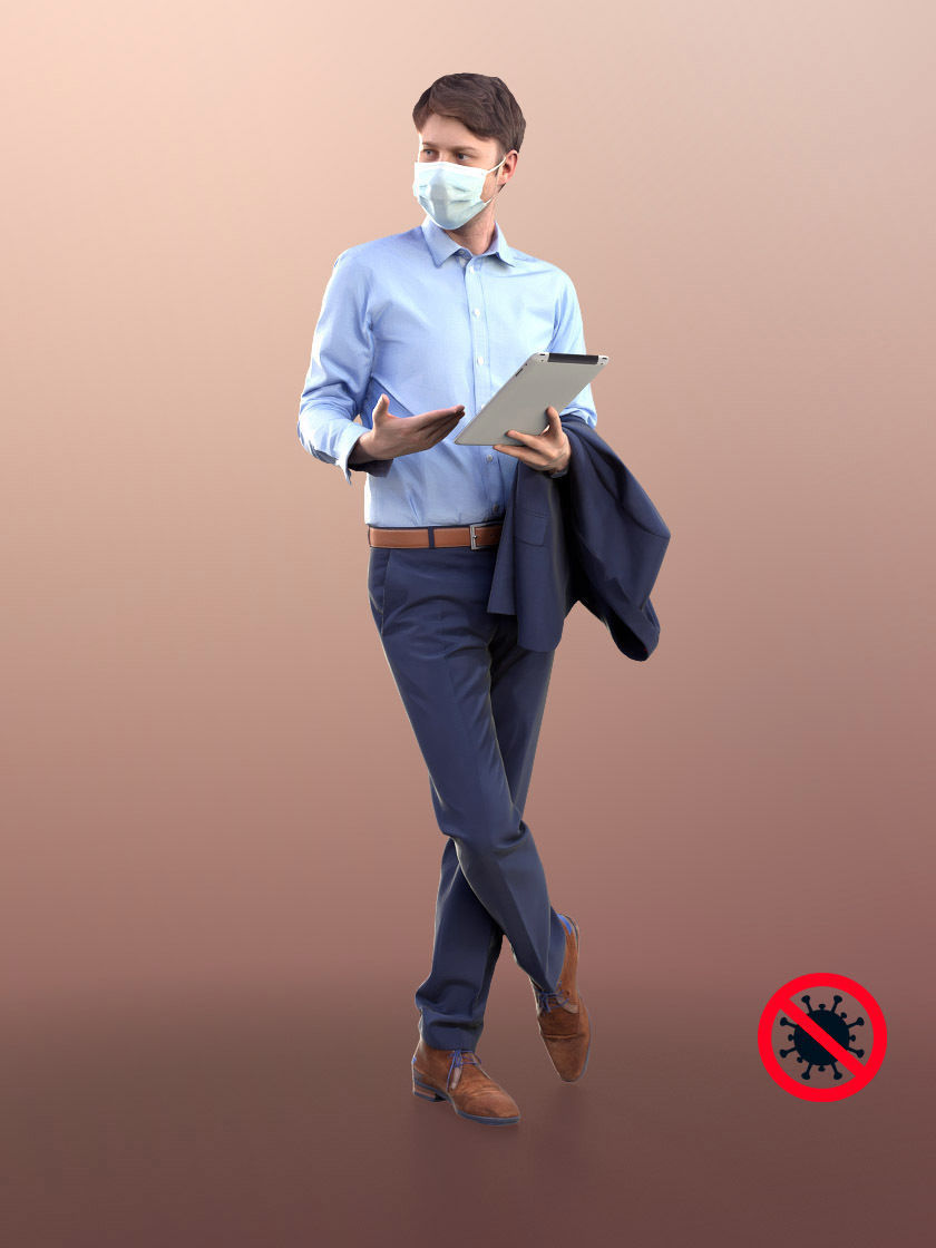 John 10315 - Business Man In Suit With Tablet And Mask Talking 3D model_3
