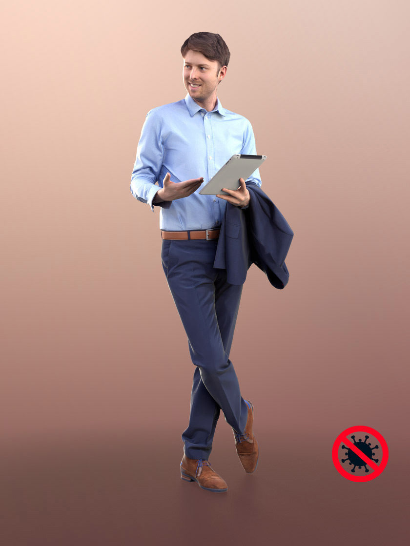 John 10315 - Business Man In Suit With Tablet And Mask Talking 3D model_2