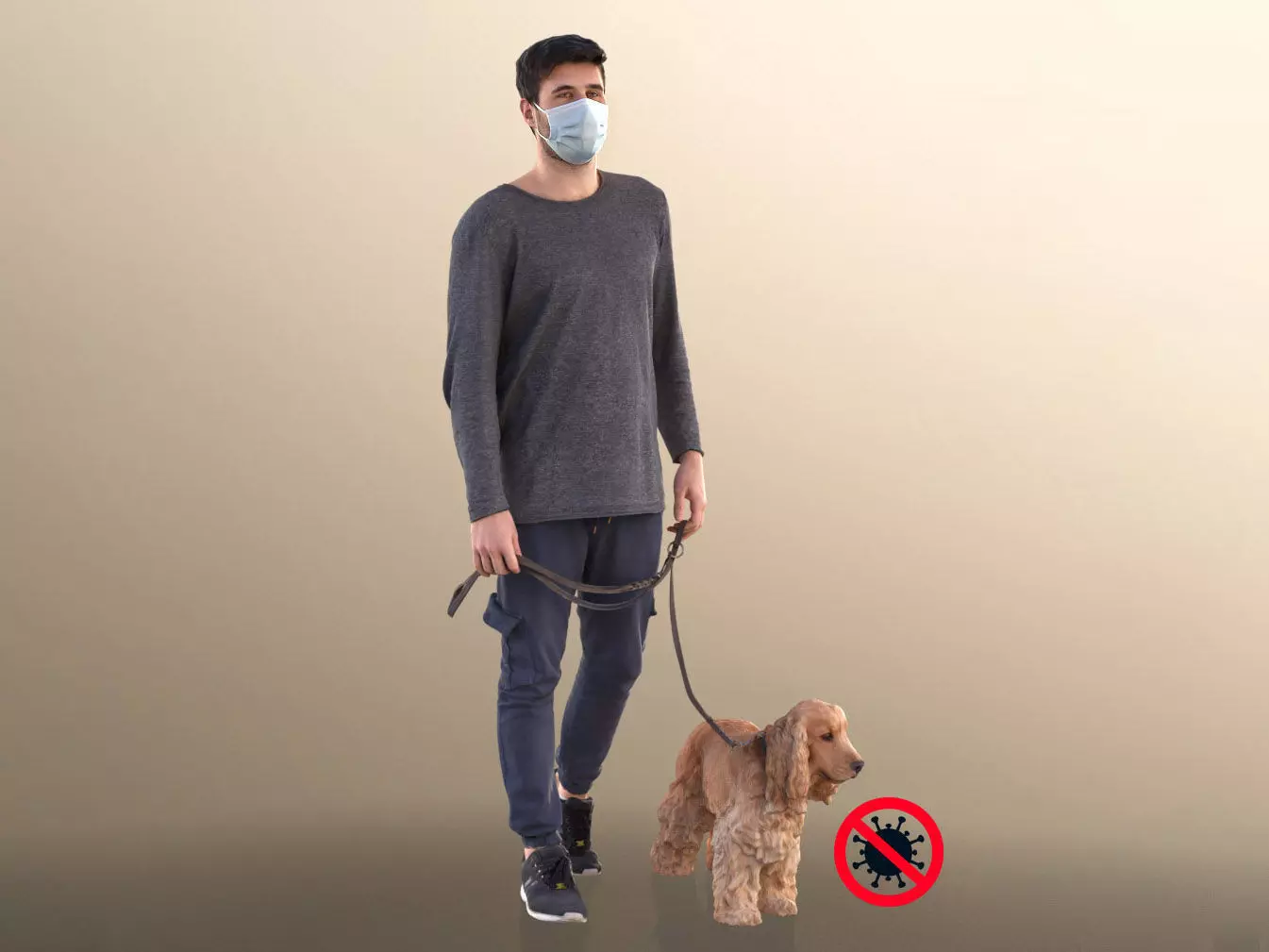 Sean Teddy 10790 - Man With Mask Walking His Dog 3D model_0