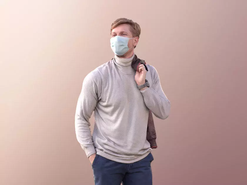 Andrew 10602 - Casual Man With Mask And Hands In Pockets 3D model_0