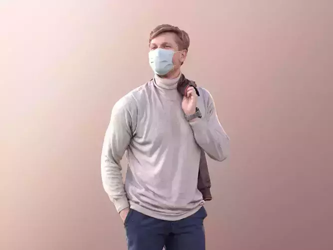 Andrew 10602 - Casual Man With Mask And Hands In Pockets 3D model