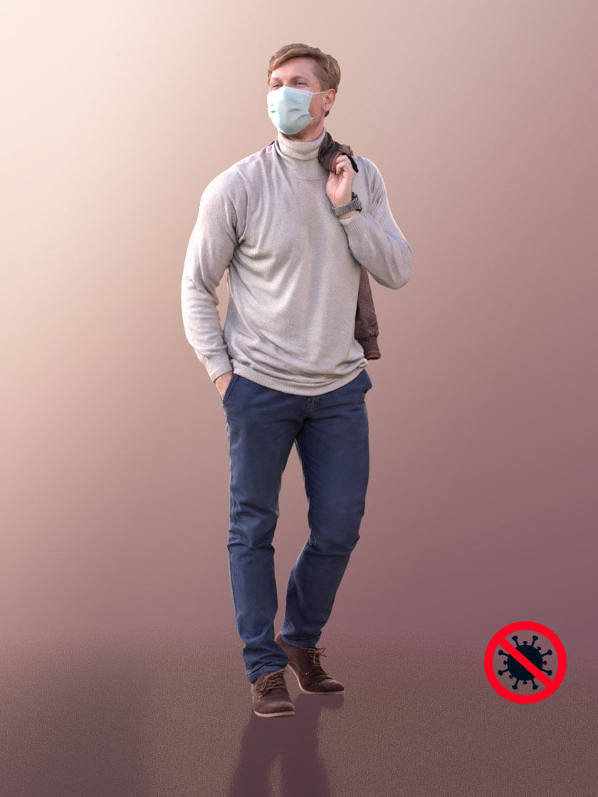 Andrew 10602 - Casual Man With Mask And Hands In Pockets 3D model_3